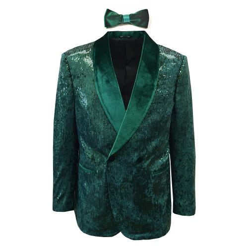 Saint Lorenzo Emerald Green Sequined / Velvet Slim Fit Blazer / Bow Tie SW06