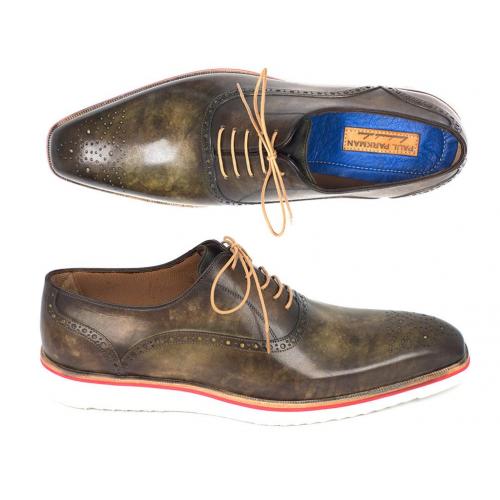 Paul Parkman "184SNK-GRN" Army Green Genuine Leather Perforated Medallion Toe Shoes.