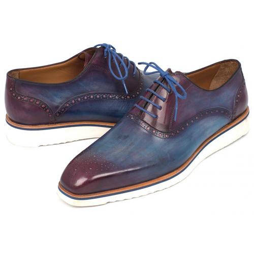 Paul Parkman "184SNK-BLU" Blue / Purple Genuine Leather Perforated Medallion Toe Shoes.