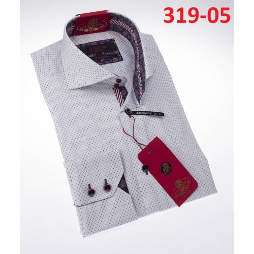 Axxess White / Black Pin-Dot Cotton Modern Fit Dress Shirt With Button Cuff 319-05.