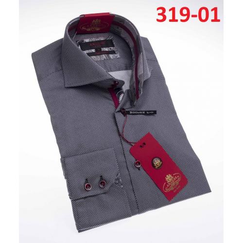 Axxess  Grey / White Pin-Dot Cotton Modern Fit Dress Shirt With Button Cuff 319-01.