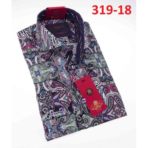 Axxess Multi Color Paisley Cotton Modern Fit Dress Shirt With Button Cuff 319-18.