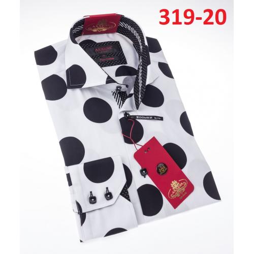 Axxess White / Black Polka Dot Cotton Modern Fit Dress Shirt With Button Cuff 319-20.