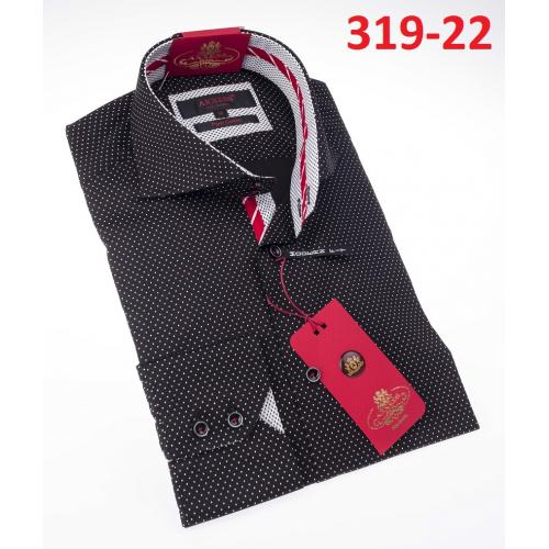 Axxess  Black / White Pin-Dot Cotton Modern Fit Dress Shirt With Button Cuff 319-22.