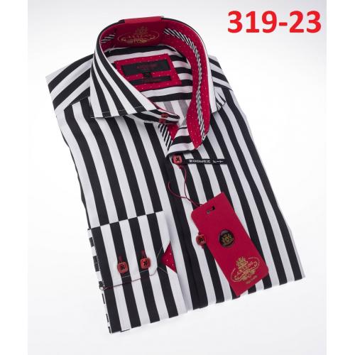 Axxess  Black / White Stripe Cotton Modern Fit Dress Shirt With Button Cuff 319-23.