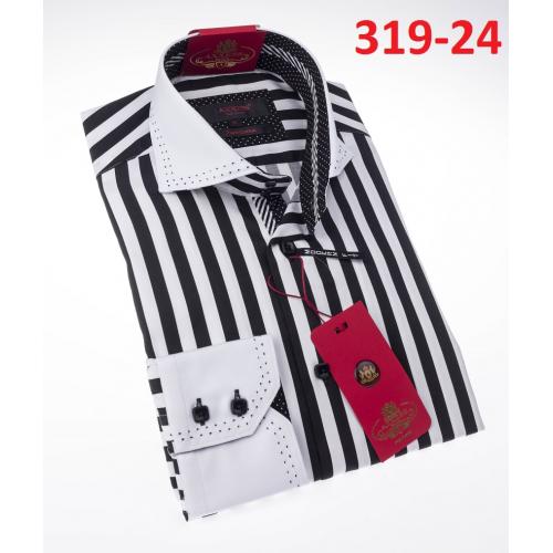 Axxess  White / Black Stripes Cotton Modern Fit Dress Shirt With Button Cuff 319-24.