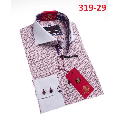 Axxess  White / Wine Artistic Design Cotton Modern Fit Dress Shirt With Button Cuff 319-29.