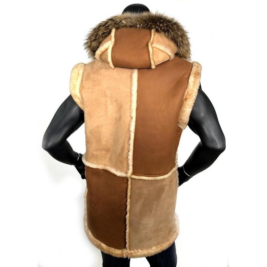 G-Gator Camel / Brown Genuine Sheepskin Shearling Vest With Fox Fur ...