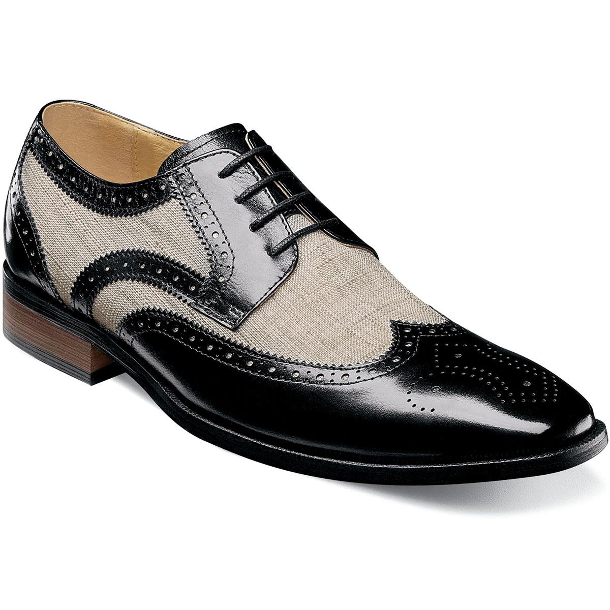 Stacy Adams Kemper Black / White Genuine Leather / Linen Wingtip Shoes ...