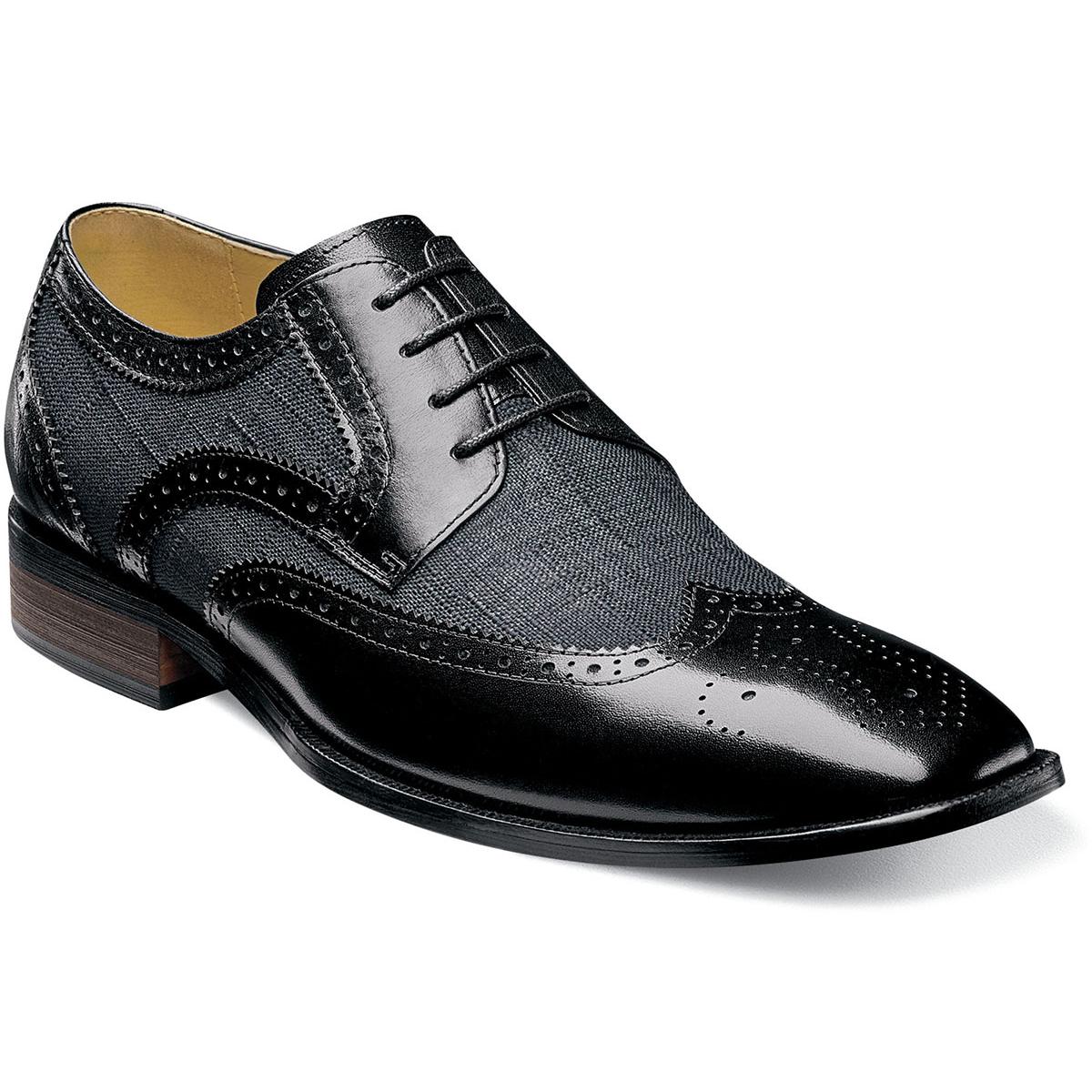 Stacy Adams Kemper Black Multi Genuine Leather / Linen Wingtip Shoes ...