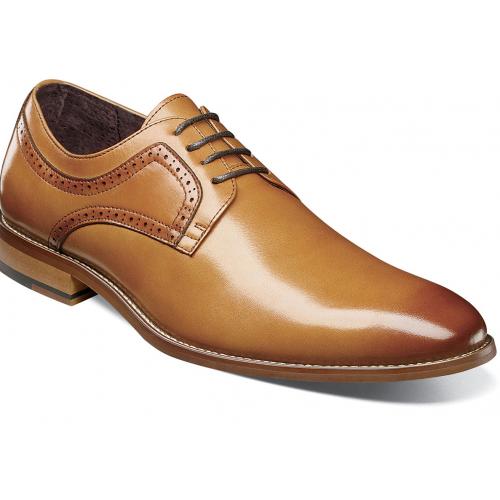 Stacy Adams "Dickens" Cognac Genuine Leather Plain Toe Shoes 25231-221.
