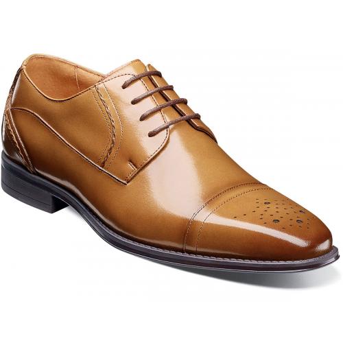 Stacy Adams "Powell" Tan Genuine Leather Cap Toe Oxford Shoes 25246-240.