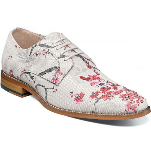 Stacy Adams "Dandy" White Multi Flowery Design Genuine Suede Leather Plain Toe Oxford Shoes 25164-110.