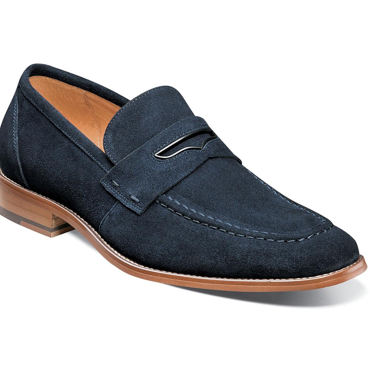 Stacy Adams Colfax Navy Genuine Suede Leather Moc Toe Penny Slip On