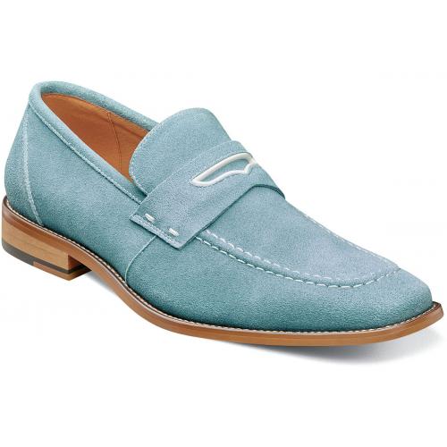 Stacy Adams "Colfax" Chalk Blue Genuine Suede Leather Moc Toe Penny Slip On 25205-493.