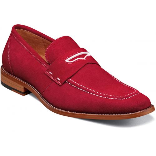 Stacy Adams "Colfax" Red Genuine Suede Leather Moc Toe Penny Slip On 25205-600.