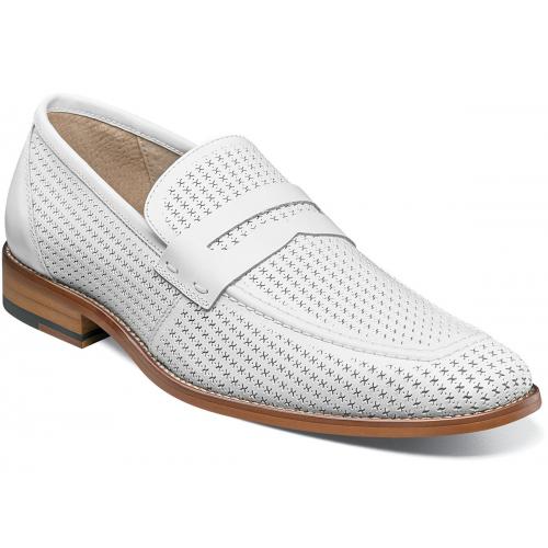 Stacy Adams "Belfair" White Genuine Perforated Leather Moc Toe Penny Slip On 25165-100.