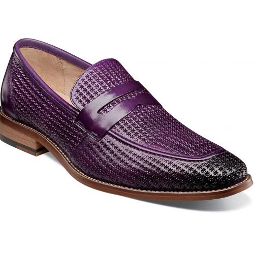 Stacy Adams "Belfair" Purple Genuine Perforated Leather Moc Toe Penny Slip On 25165-542.