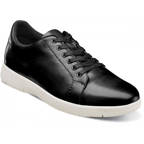 Stacy Adams "Hawkins" Black Genuine Burnished Leather Cap Toe Lace Up Sneakers 25294-001.