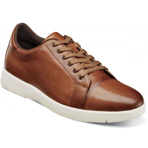 Stacy Adams "Hawkins" Cognac Genuine Burnished Leather Cap Toe Lace Up Sneakers 25294-221.