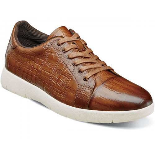 Stacy Adams "Halcyon" Cognac Genuine Burnished Leather Exotic Print Cap Toe Lace Up Sneakers 25295-221.