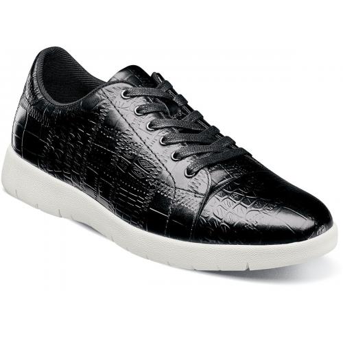 Stacy Adams "Halcyon" Black Genuine Burnished Leather Exotic Print Cap Toe Lace Up Sneakers 25295-001.