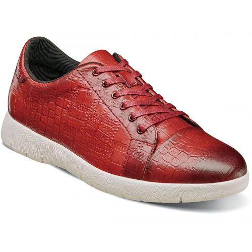 Stacy Adams "Halcyon" Cranberrry Genuine Burnished Leather Exotic Print Cap Toe Lace Up Sneakers 25295-25295-608.