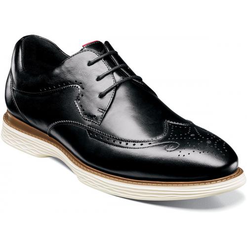 Stacy Adams "Regent" Black Genuine Burnished Leather Wingtip Casual Shoes 25269-001.