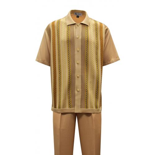 Silversilk Tan / Caramel / Gold Lined Design Cotton Blend Short Sleeve Knitted Outfit 6118