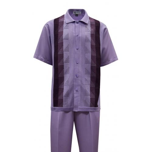 Silversilk Lilac / Plum Stripe Design Cotton Blend Short Sleeve Knitted Outfit 6322