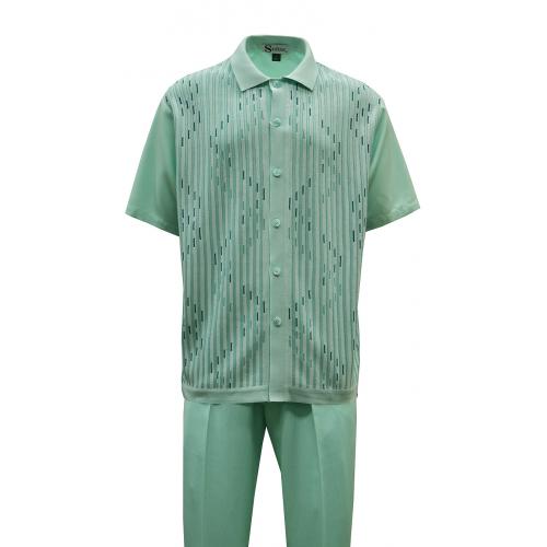 Silversilk Mint Green / Teal Cotton Blend Short Sleeve Knitted Outfit 6354