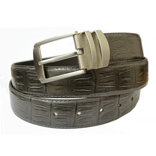 Serpi Charcoal Grey Alligator Print Genuine Leather Wide Width Belt FH/35