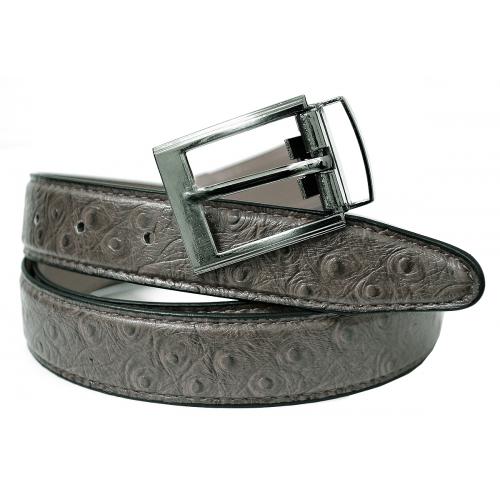 Serpi Charcoal Grey Ostrich Print Genuine Leather Belt F1/30