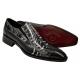 Duca 024 Black / Silver Hand Painted Ostrich Embossed Italian Calfskin Loafers