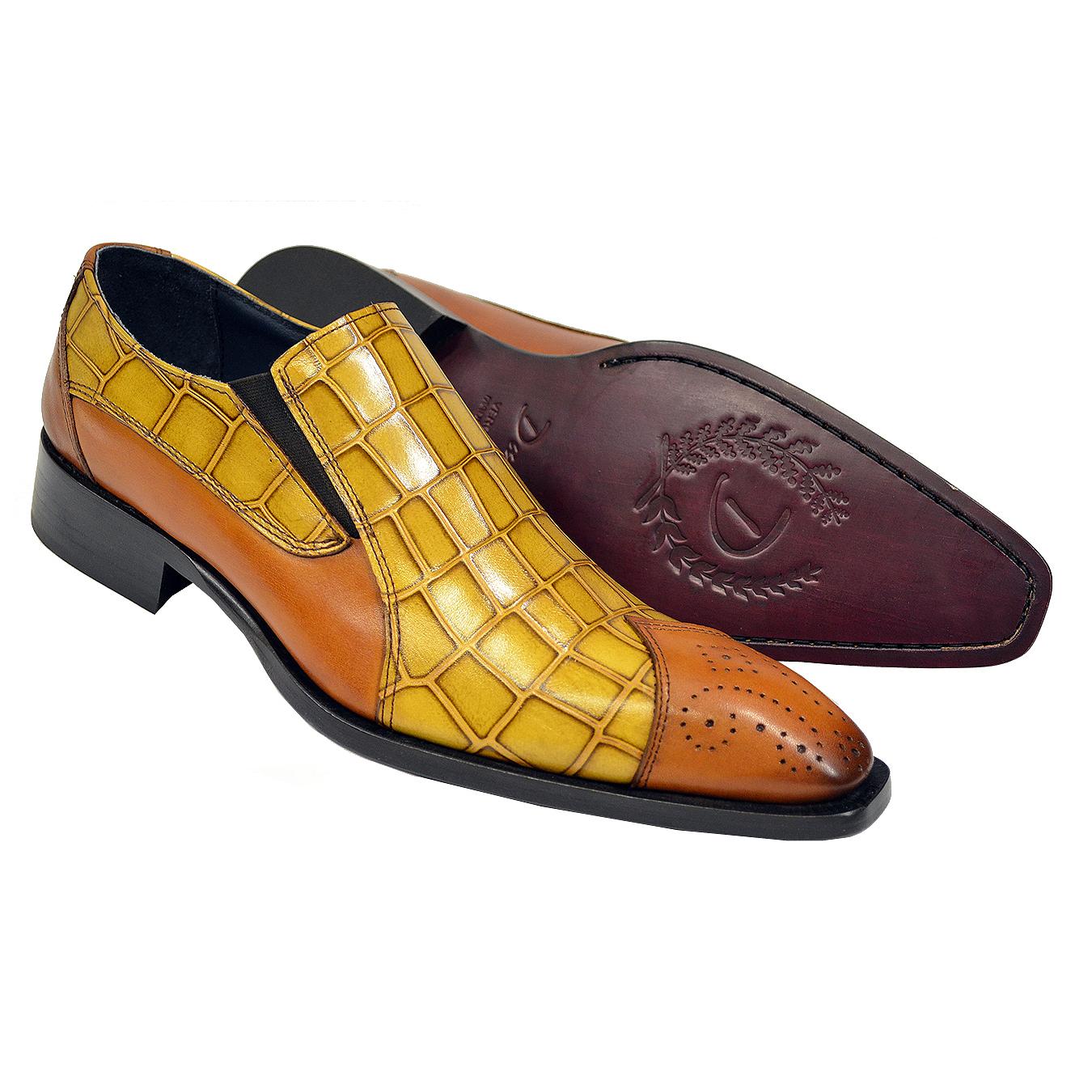 Duca Brown and Mustard Alligator Embossed Italian Calfskin Loafers For ...