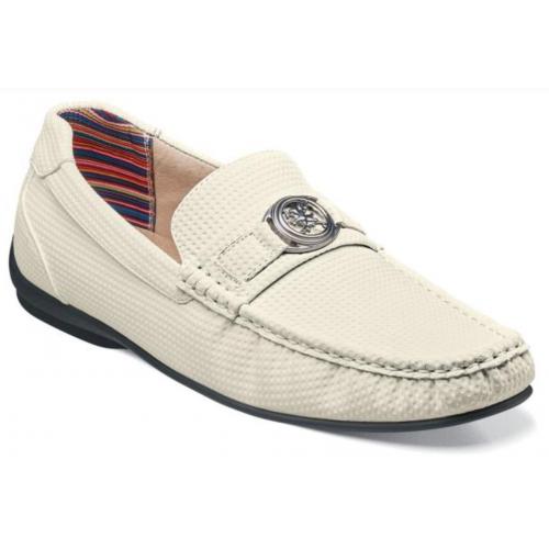 Stacy Adams "Cyd" White Genuine Perforated Leather Moc Toe Bit Slip On 25264-100.