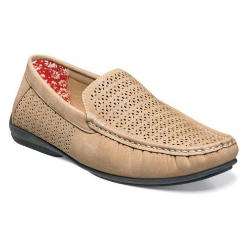 Stacy Adams "Cicero'' Taupe Genuine Perforated Leather Moc Toe Slip On 25172-260.