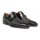 Mezlan "Columbus" Black Polished Calfskin / Deerskin Double Monk Strap Wingtip Shoes 18602