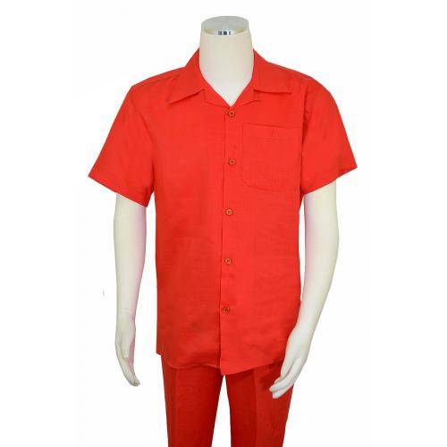 Successos Red 100% Linen 2 Piece Short Sleeve Outfit SP1065