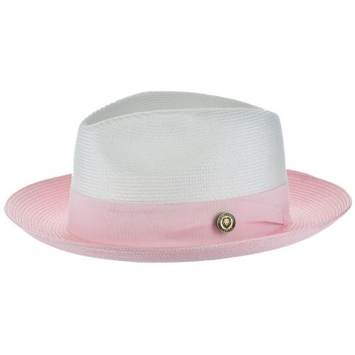 Bruno Capelo White / Pink Braided Fedora Straw Hat SA-806