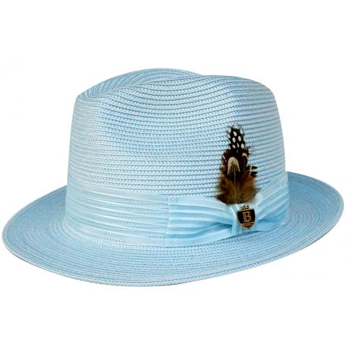 Bruno Capelo Light Blue Fedora Braided Straw Hat BC-617