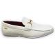 Tayno "Pelf" White Woven Vegan Leather Bit Strap Driving Loafers