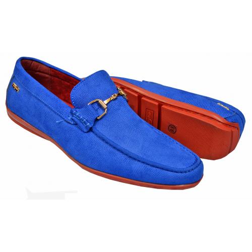 Tayno "Kral" Royal Blue Pebbled Vegan Leather Bit Strap Driving Loafers