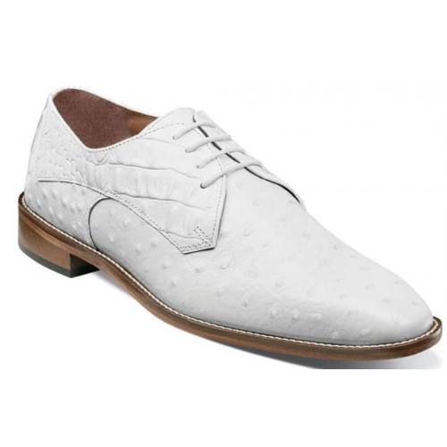 Stacy Adams "Russo'' White Ostrich Quill / Hornback Print Leather Plain Toe Oxford Shoes 25273-100.