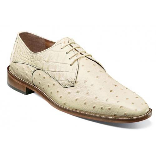 Stacy Adams "Russo'' Ivory Ostrich Quill / Hornback Print Leather Plain Toe Oxford Shoes 25273-101.