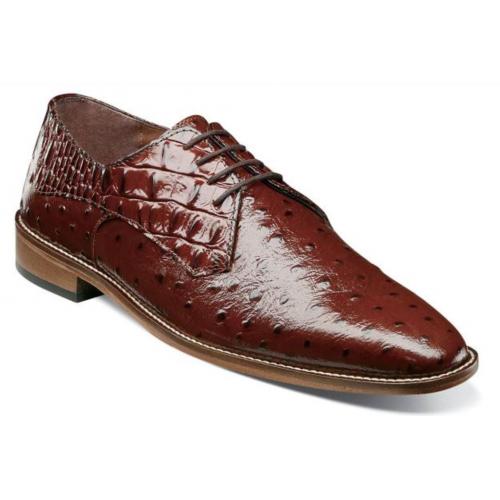 Stacy Adams "Russo''  Cognac Ostrich Quill / Hornback Print Leather Plain Toe Oxford Shoes 25273-221.