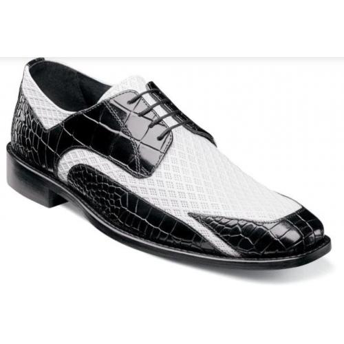 Stacy Adams "Giansanti'' Black / White Crocodile Print Leather Plain Toe Oxford Shoes 25272-111.