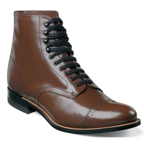 Stacy Adams "Madison'' Brown Goatskin Leather Cap Toe Lace-Up Boots 00015-02.