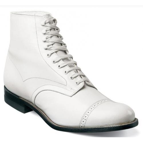 Stacy Adams "Madison'' White Goatskin Leather Cap Toe Lace-Up Boots 00015-100.