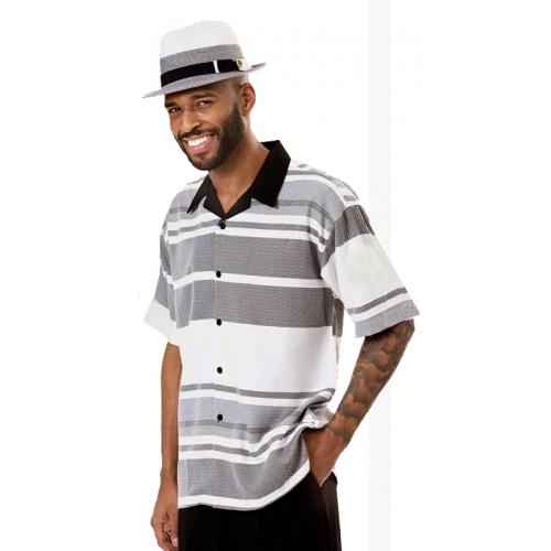 Montique Black / White / Grey Horizontal Striped / Woven Short Sleeve Outfit 1933